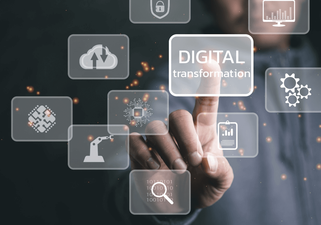 Digital transformation concept with hand touching digital interface